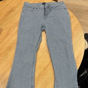 J. Crew High-Rise Striped Crop Pants in Blue and White